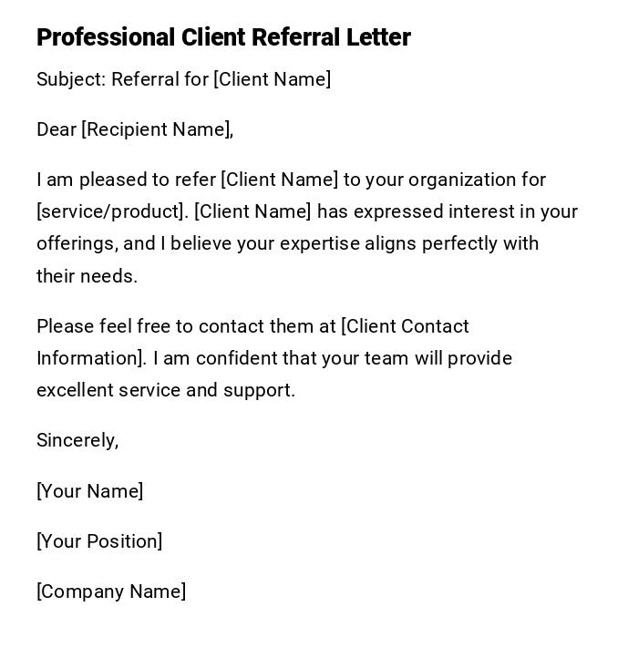 Professional Client Referral Letter