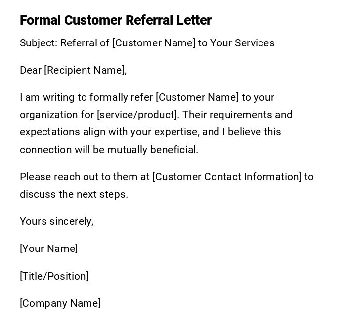 Formal Customer Referral Letter