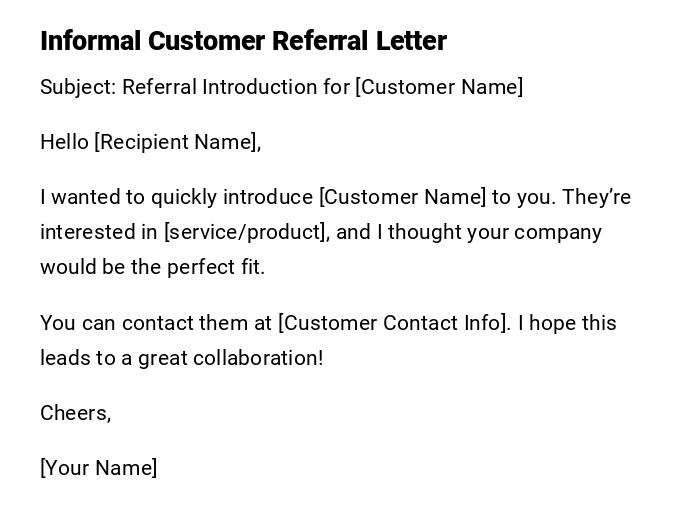 Informal Customer Referral Letter