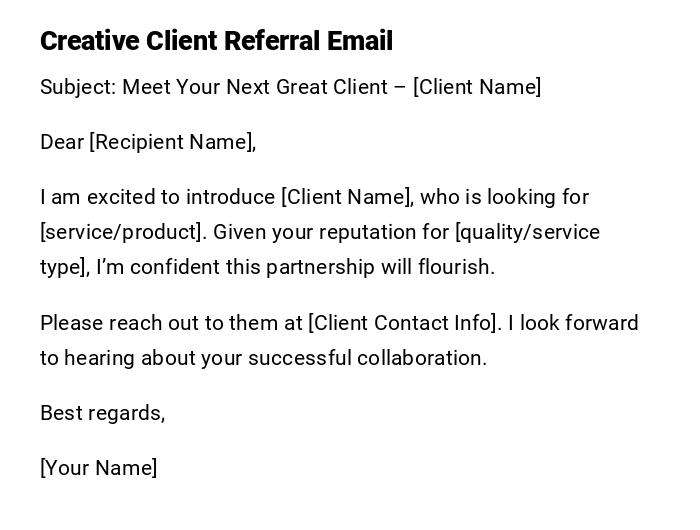 Creative Client Referral Email