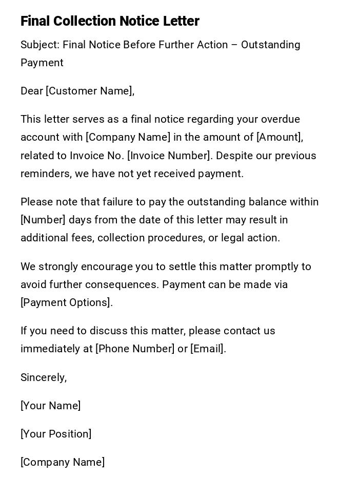 Final Collection Notice Letter Final Collection Notice Letter