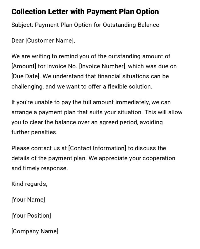 Collection Letter with Payment Plan Option Collection Letter with Payment Plan Option