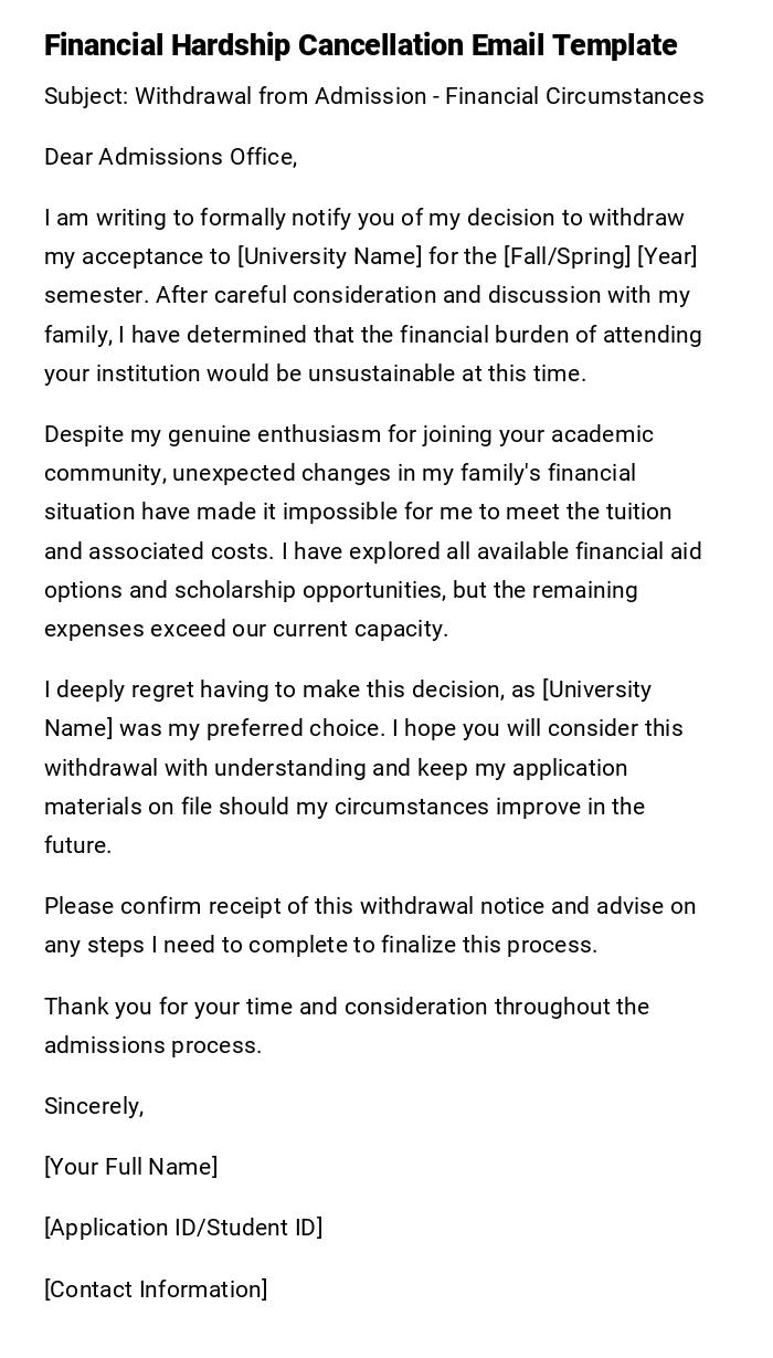 Financial Hardship Cancellation Email Template Financial Hardship Cancellation Email Template