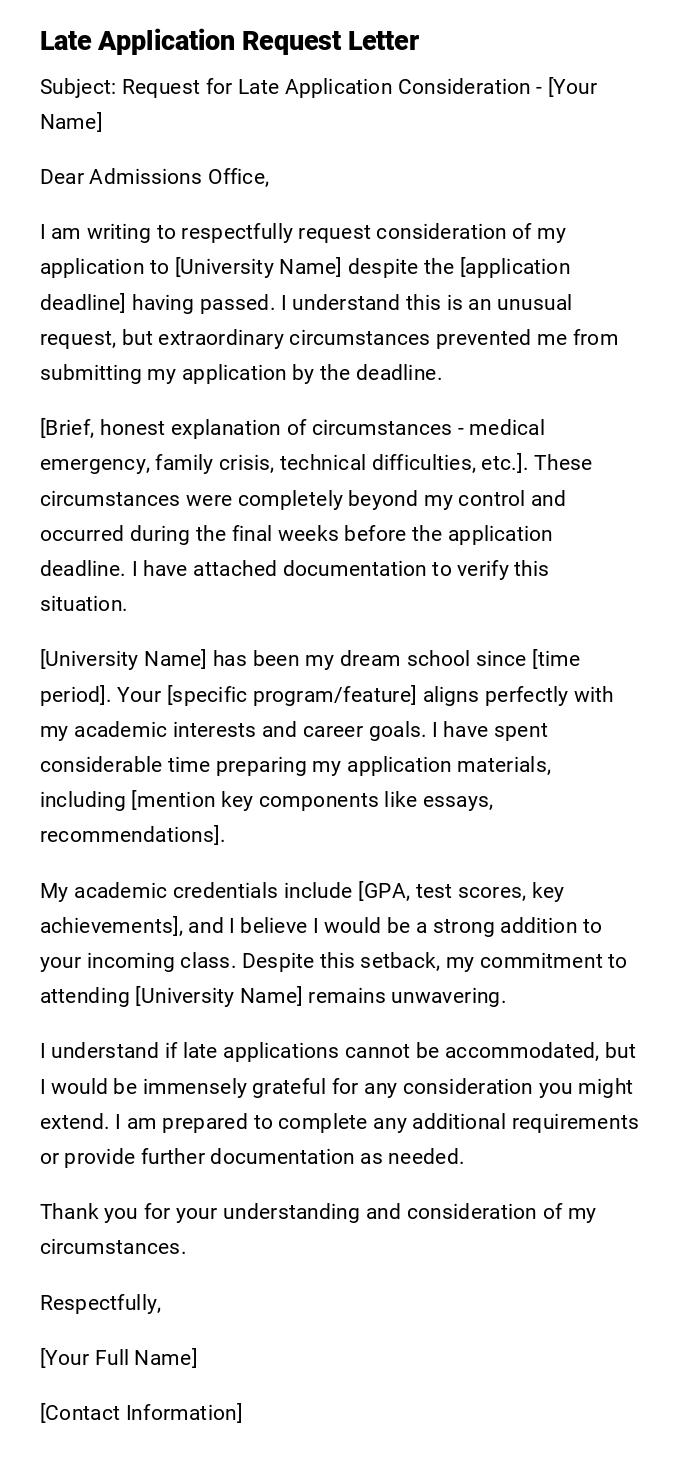 Late Application Request Letter Late Application Request Letter