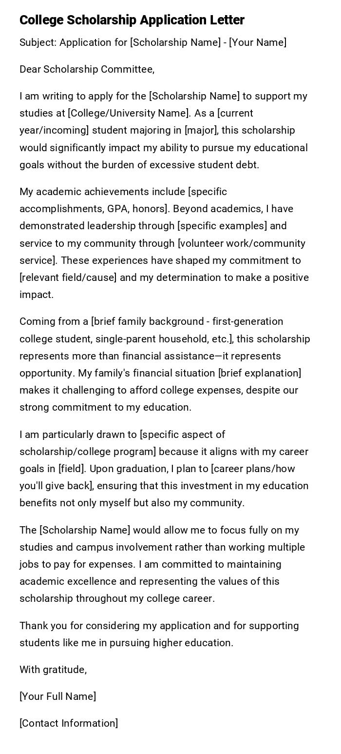 College Scholarship Application Letter College Scholarship Application Letter