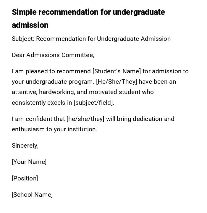 Simple recommendation for undergraduate admission Simple recommendation for undergraduate admission