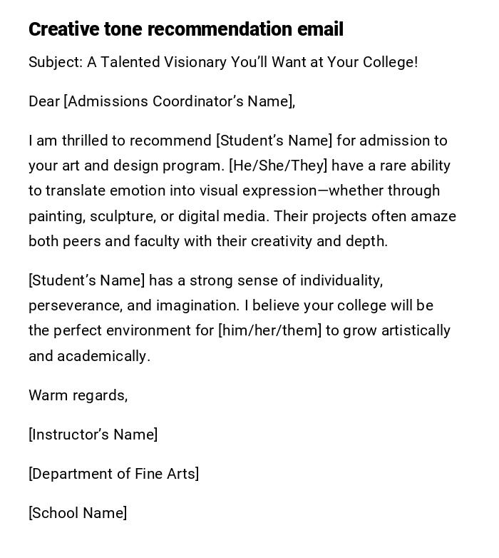 Creative tone recommendation email Creative tone recommendation email
