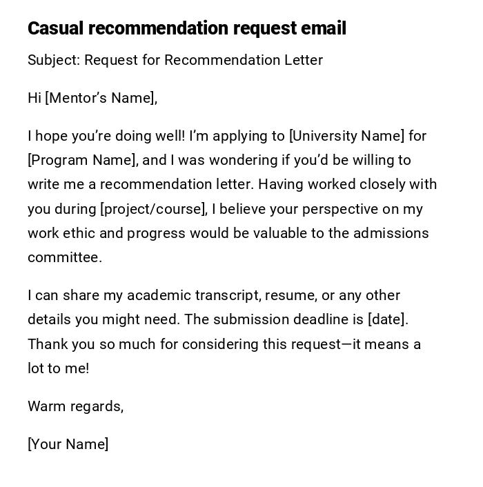 Casual recommendation request email Casual recommendation request email