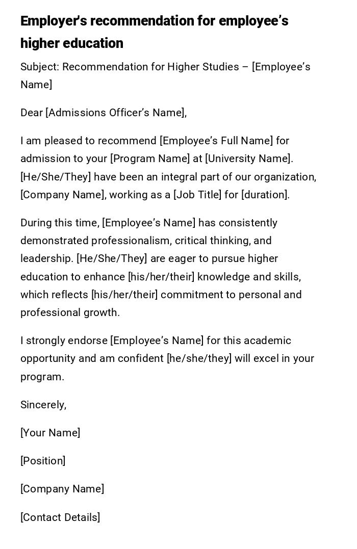 Employer's recommendation for employee’s higher education Employer's recommendation for employee’s higher education