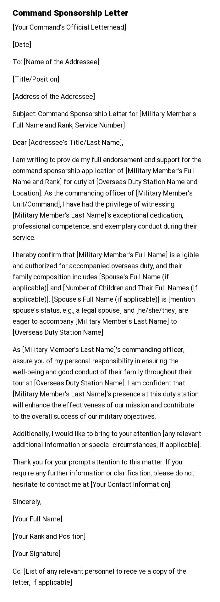 Command Sponsorship Letter