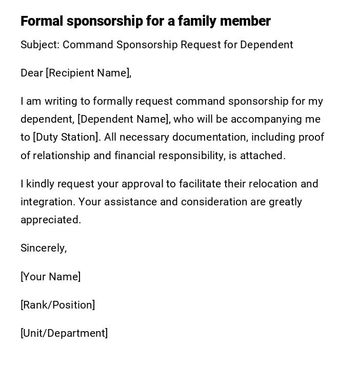 Formal sponsorship for a family member Formal sponsorship for a family member