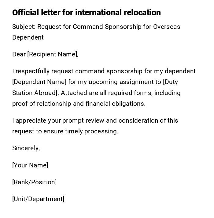 Official letter for international relocation Official letter for international relocation