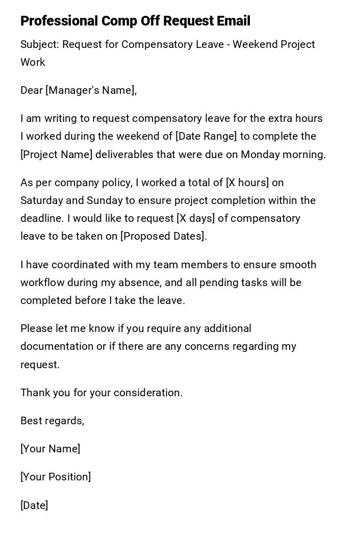 Professional Comp Off Request Email
