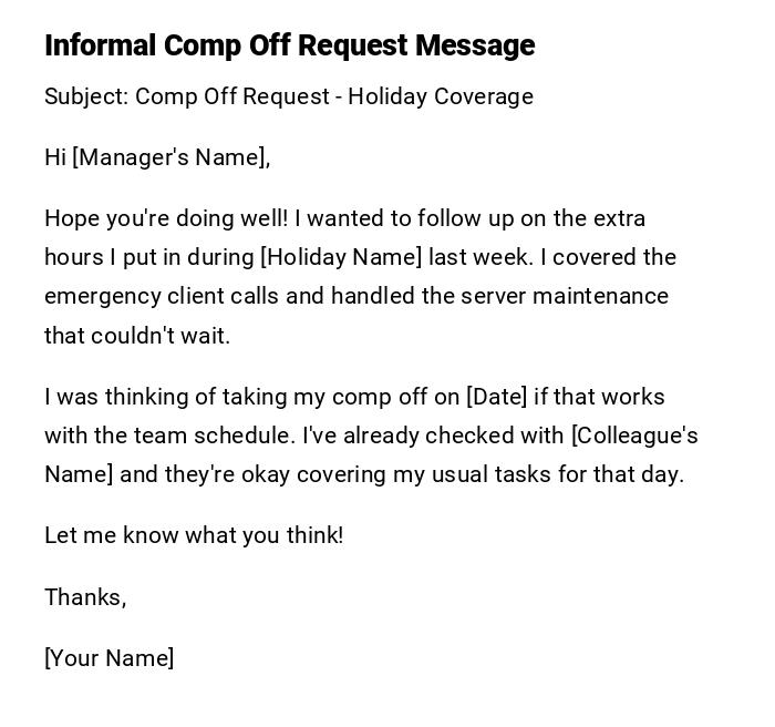 Informal Comp Off Request Message