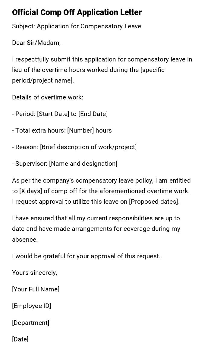 Official Comp Off Application Letter