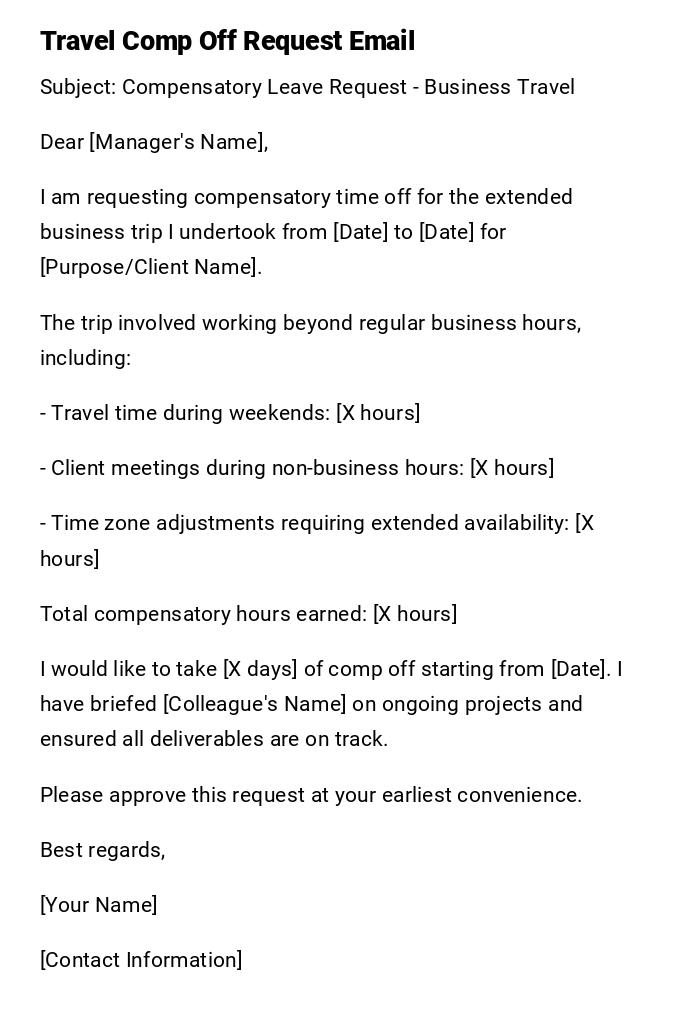 Travel Comp Off Request Email