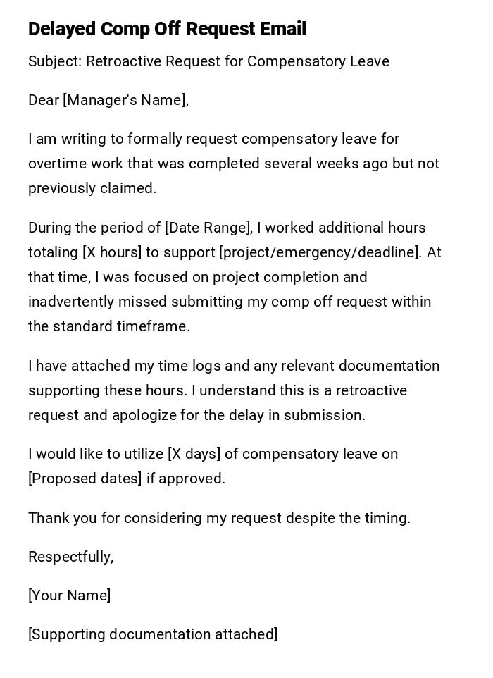 Delayed Comp Off Request Email