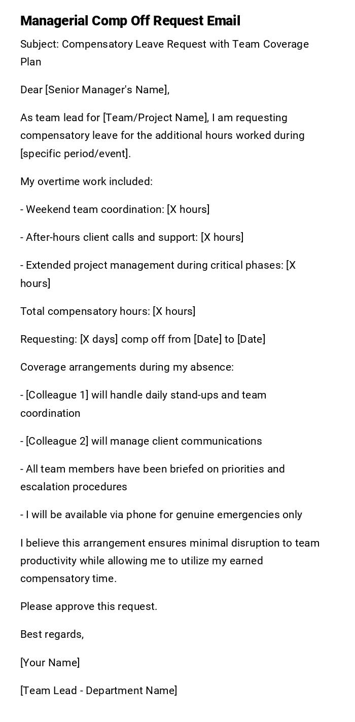 Managerial Comp Off Request Email