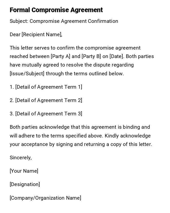 Formal Compromise Agreement Formal Compromise Agreement
