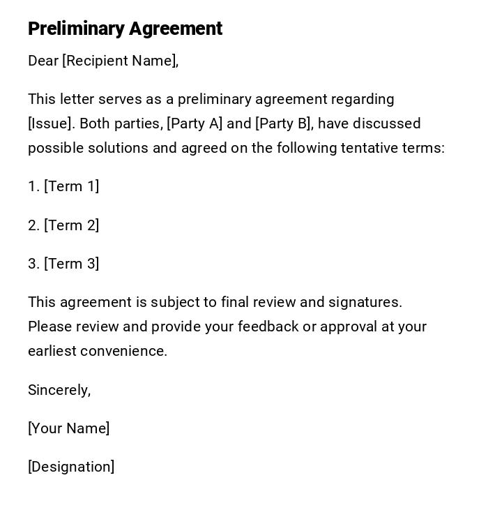 Preliminary Agreement Preliminary Agreement