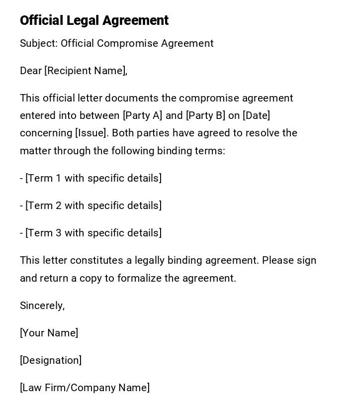 Official Legal Agreement Official Legal Agreement