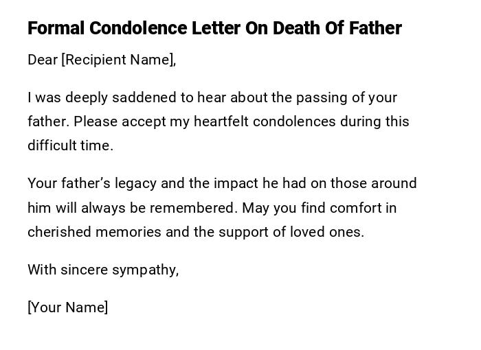 Formal Condolence Letter On Death Of Father