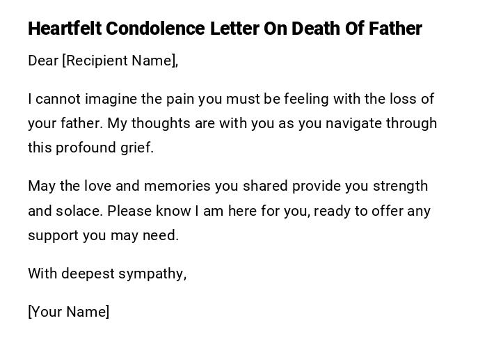 Heartfelt Condolence Letter On Death Of Father