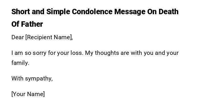 Short and Simple Condolence Message On Death Of Father