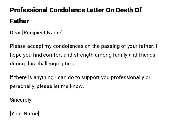 Professional Condolence Letter On Death Of Father