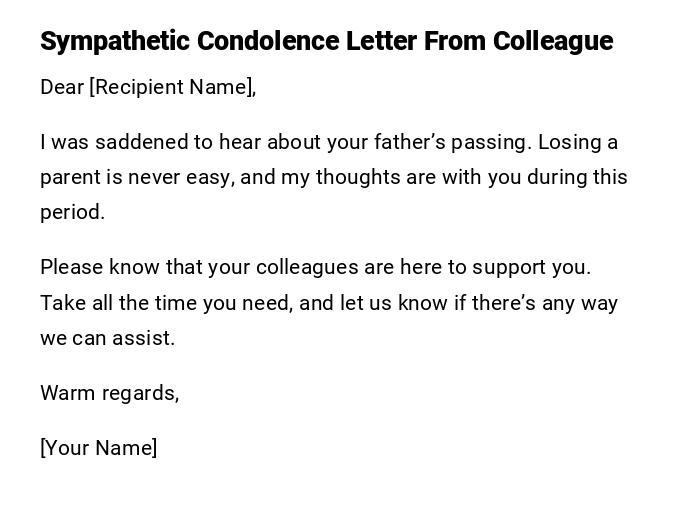 Sympathetic Condolence Letter From Colleague