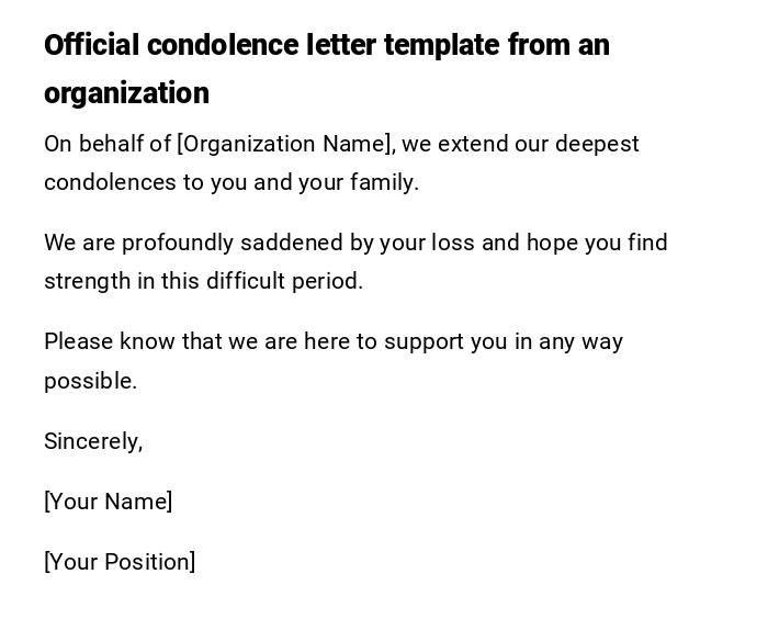 Official condolence letter template from an organization Official condolence letter template from an organization