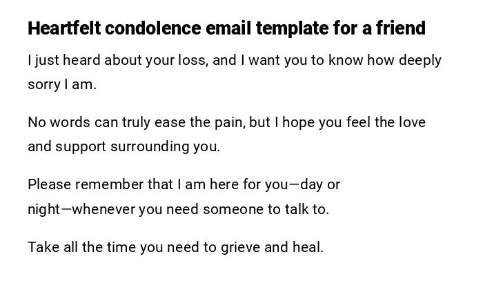 Heartfelt condolence email template for a friend Heartfelt condolence email template for a friend