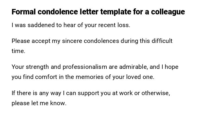 Formal condolence letter template for a colleague Formal condolence letter template for a colleague