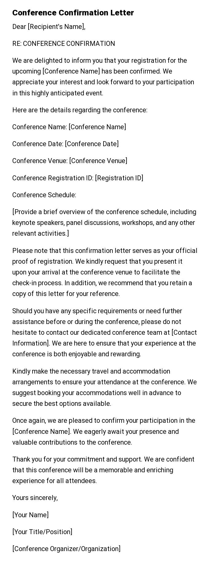 Conference Confirmation Letter