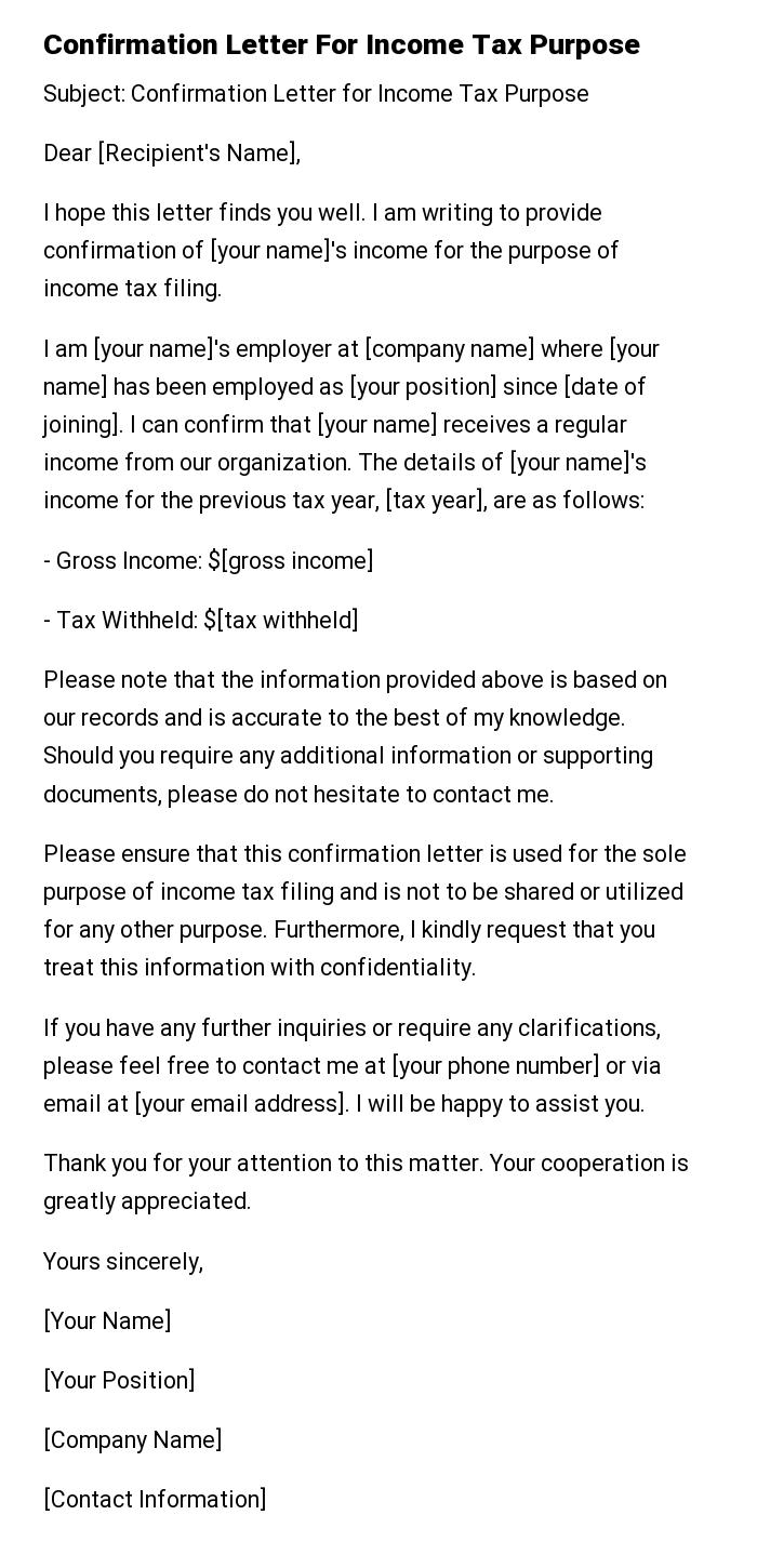 Confirmation Letter For Income Tax Purpose