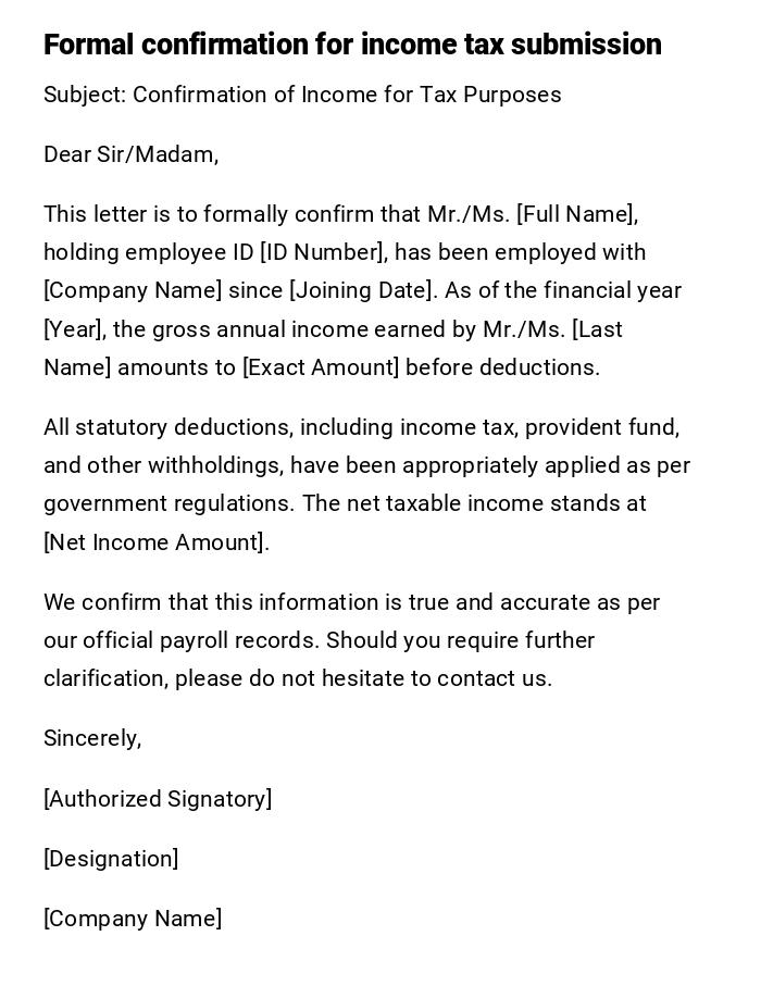 Formal confirmation for income tax submission