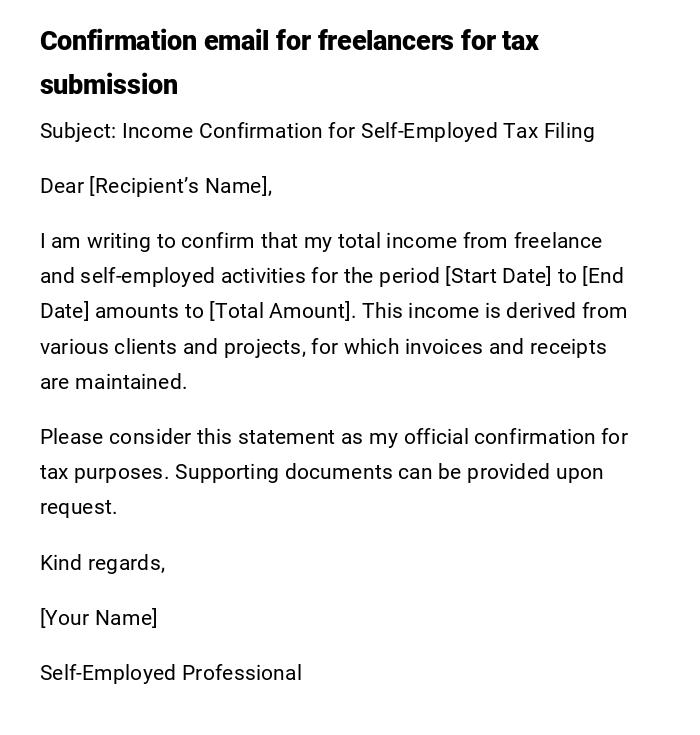Confirmation email for freelancers for tax submission