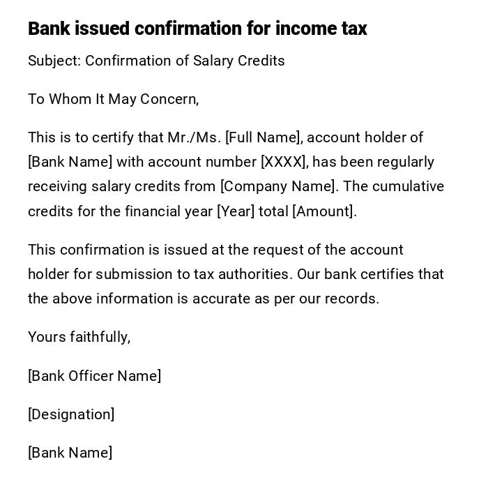 Bank issued confirmation for income tax