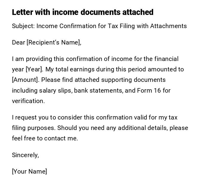 Letter with income documents attached