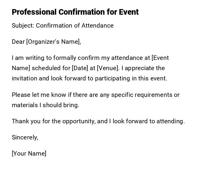 Professional Confirmation for Event Professional Confirmation for Event