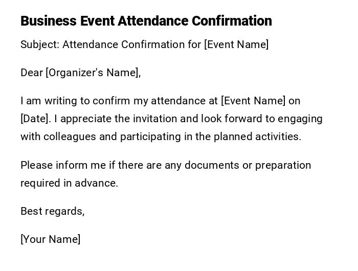 Business Event Attendance Confirmation Business Event Attendance Confirmation