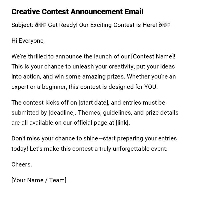 Creative Contest Announcement Email Creative Contest Announcement Email