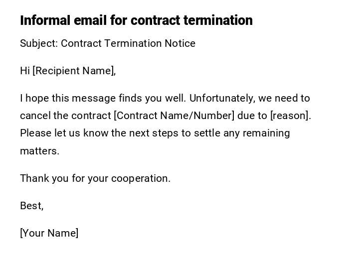 Informal email for contract termination Informal email for contract termination