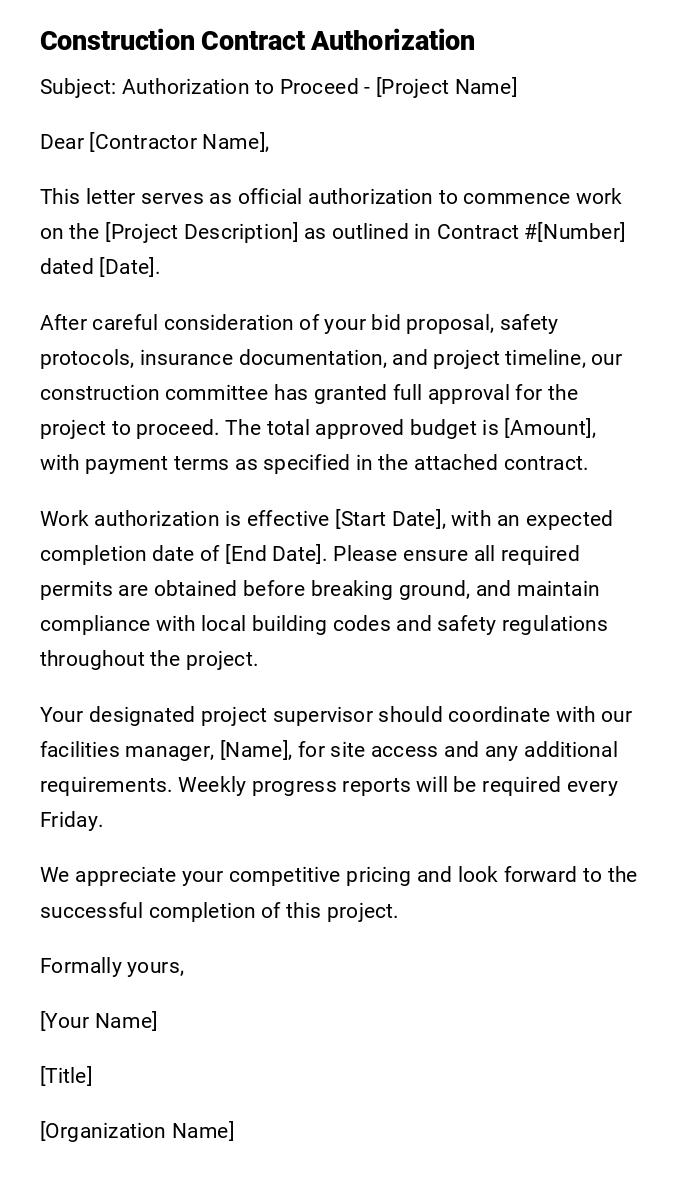 Construction Contract Authorization
