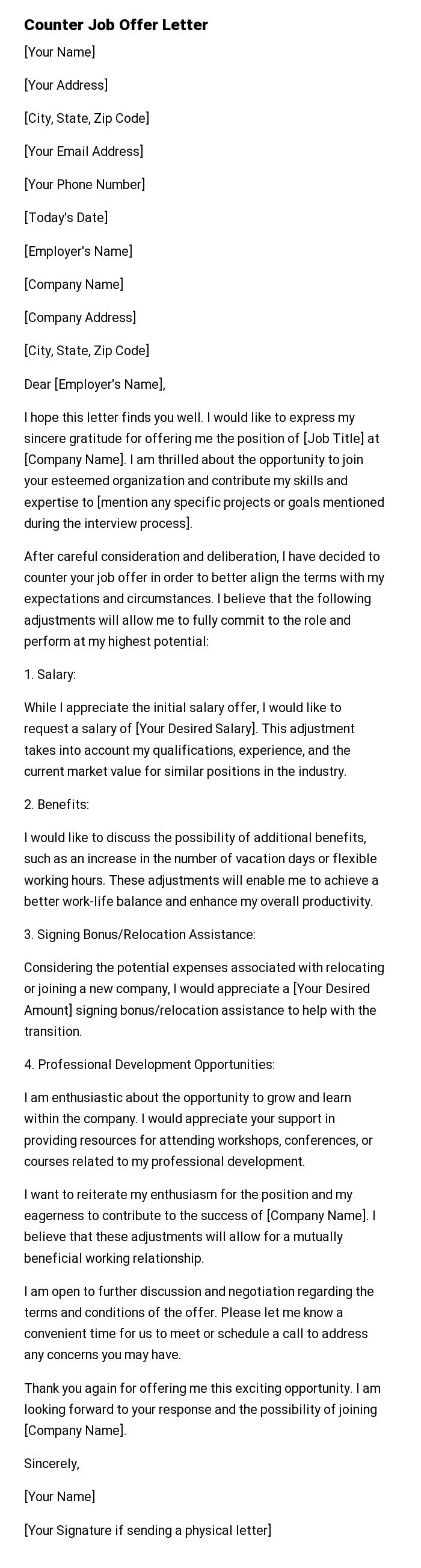 Counter Job Offer Letter