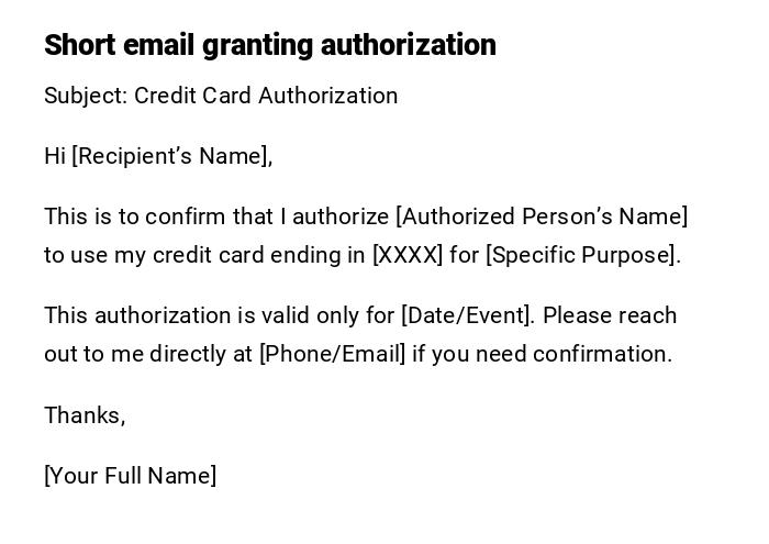 Short email granting authorization Short email granting authorization