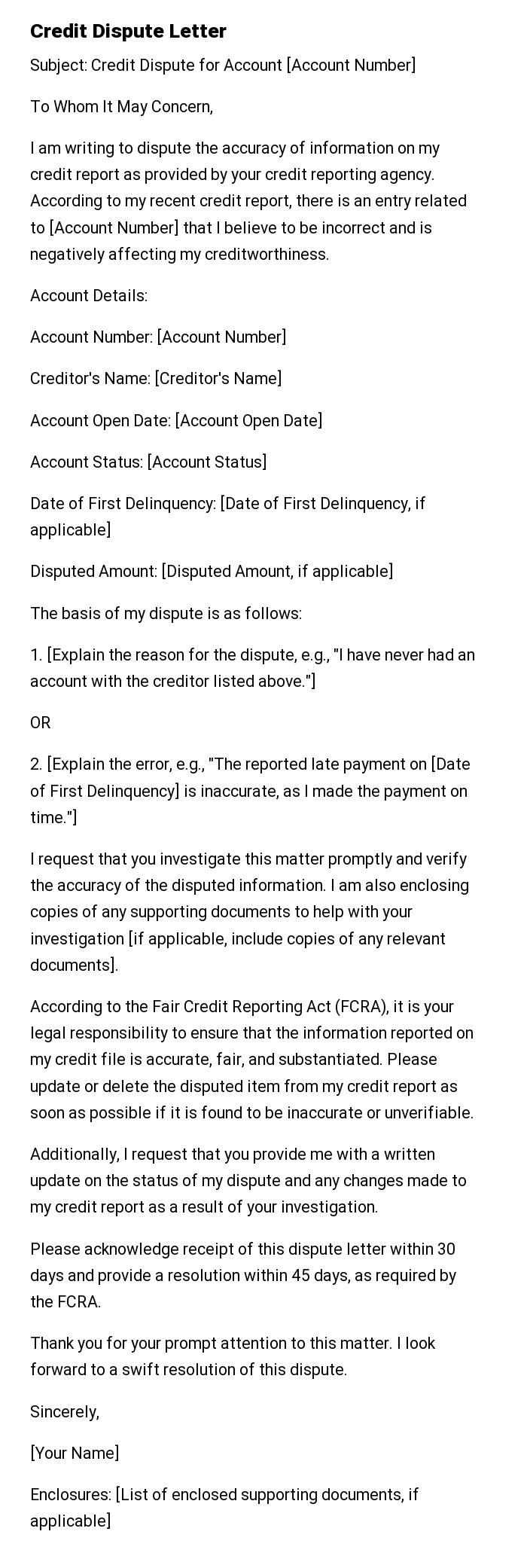 Credit Dispute Letter