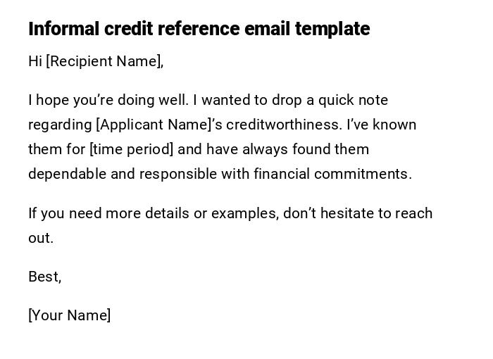Informal credit reference email template Informal credit reference email template