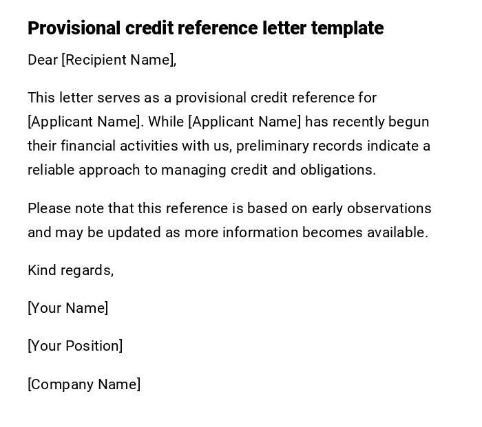 Provisional credit reference letter template Provisional credit reference letter template