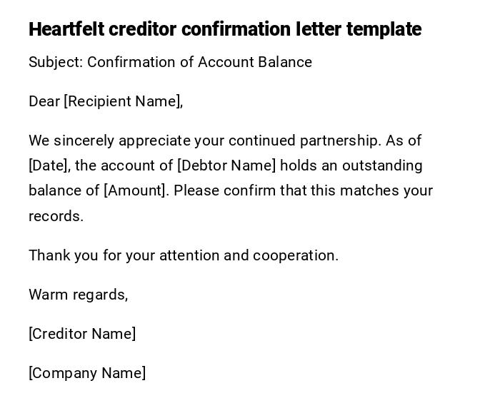 Heartfelt creditor confirmation letter template Heartfelt creditor confirmation letter template